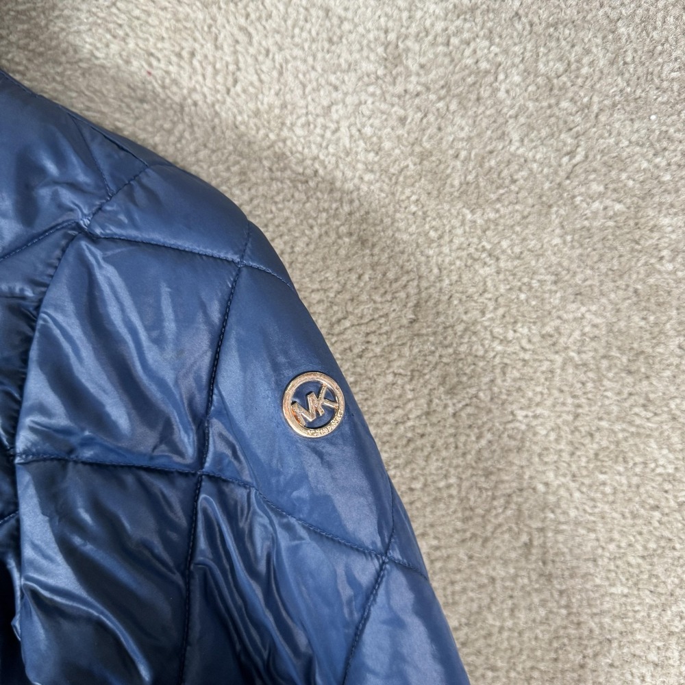 Michael Kors Jacket Girls 10/12‎ Blue Quilted Puffer Zip Front Logo Winter - Picture 4 of 11